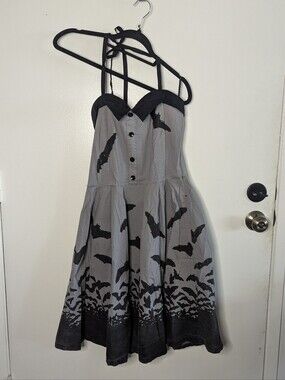 Sourpuss Grey And Black Bat Halter Dress 2XL No pockets Missing Hanger Tab